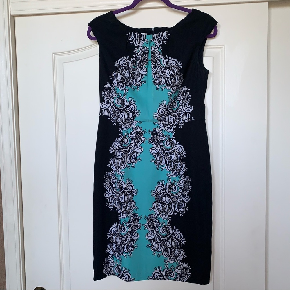 London Times 8 Sheath Dress Black Aqua